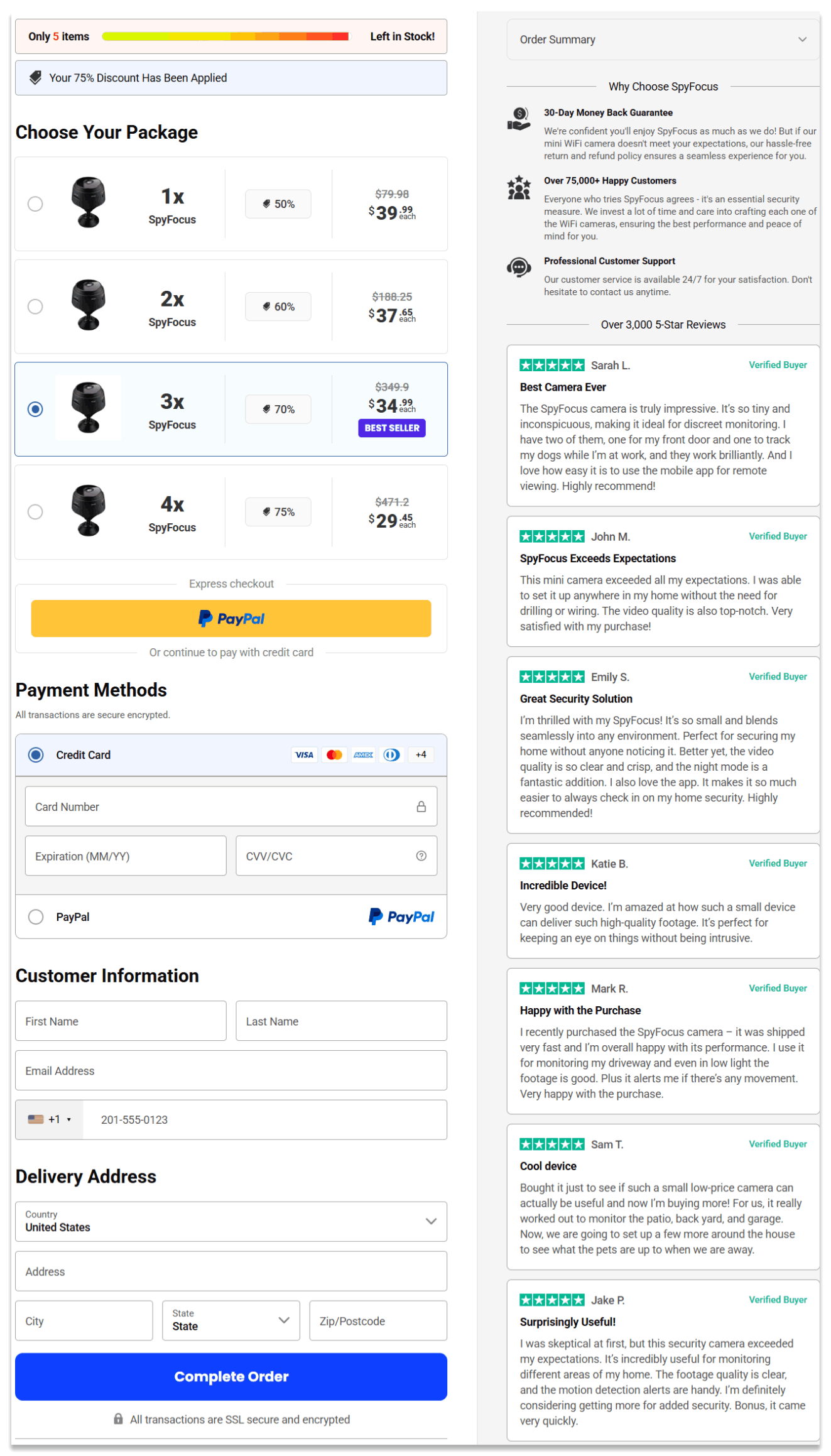 SpyFocus Secure checkout page